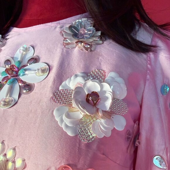 ASOS Embellished Pink Floral Dress – Size 2 US – Hand-Beaded Party Dream - Picture 9 of 12